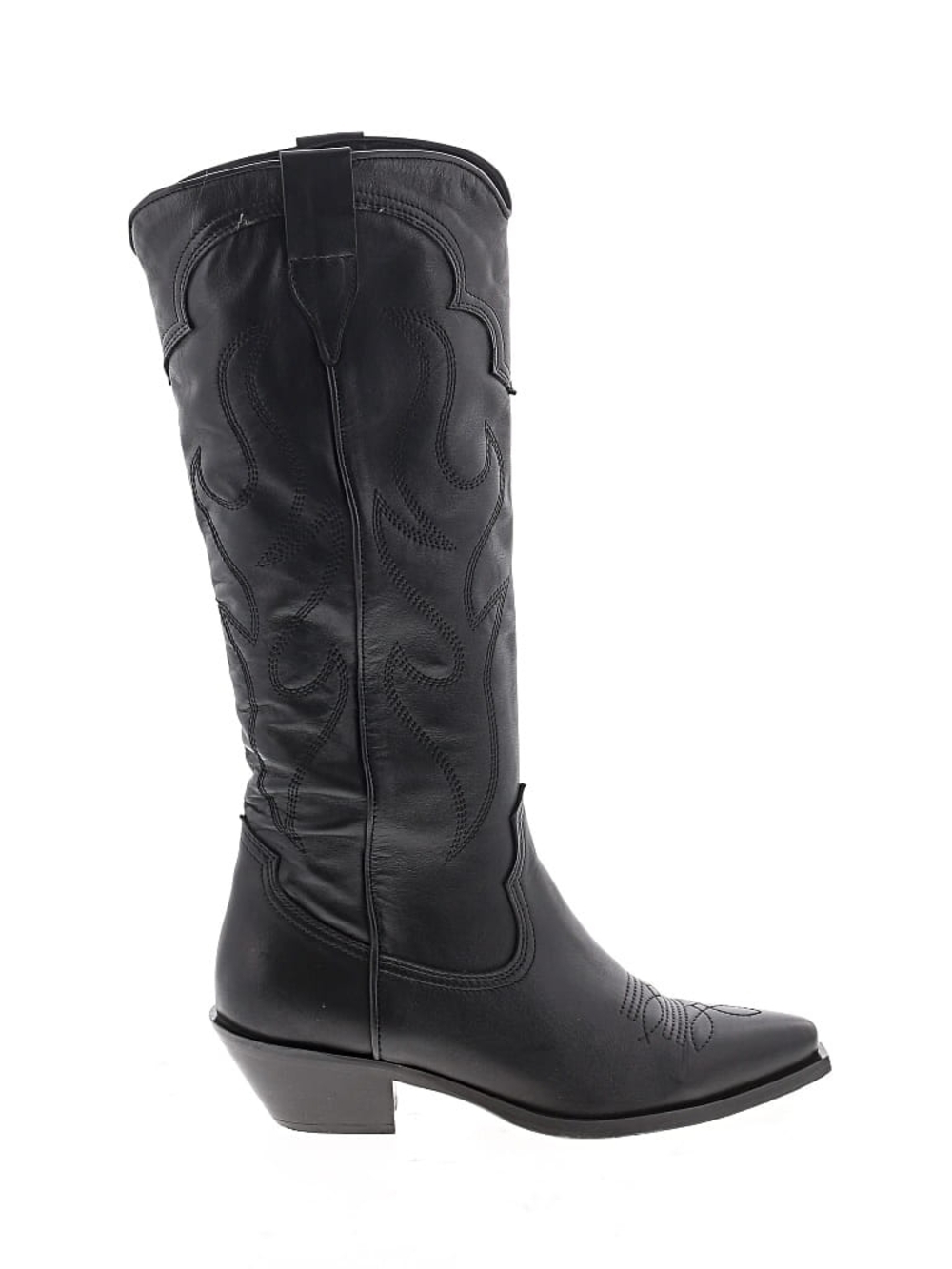 Black Leather Tall Cowboy Boots